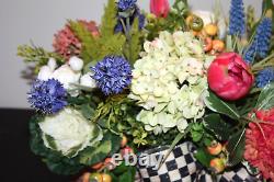 Beautiful Flower Arrangement Potted in Handled Basket With Mackenzie Childs Bow