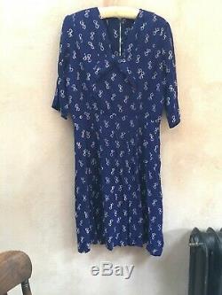 Beautiful Vintage 1940's/early50's Rayon/cotton-like Royal Blue short Bow Dress