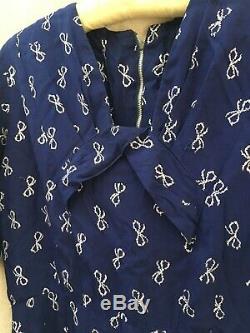 Beautiful Vintage 1940's/early50's Rayon/cotton-like Royal Blue short Bow Dress