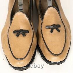 Belgian Shoes Leather Midinette Slipper Loafer w Bow Camel Tan w Gray 6.5 W