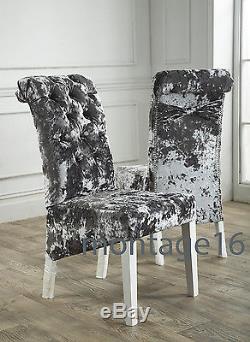 Bespoke Button Back Bow Crushed Velvet Fabric Dining Chairs / Glitter RRP £999