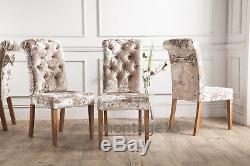 Bespoke Button Back Bow Crushed Velvet Fabric Dining Chairs RRP £1100