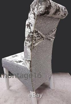Bespoke Button Back Bow Glitter Lustro Velvet Fabric Dining Chairs