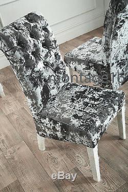Bespoke Button Back Bow Lustro Velvet Fabric Dining Chairs / Glitter Back