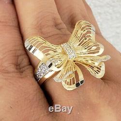 Big 14k yellow gold diamond cut butterfly ring size 5 6 7 8 9