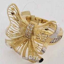 Big 14k yellow gold diamond cut butterfly ring size 5 6 7 8 9