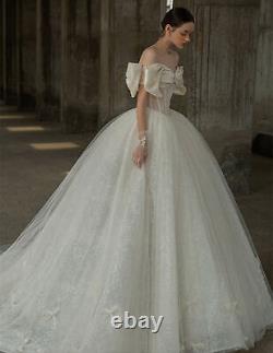 Big Bow Formal Wedding Dresses Bridal Dress Gown Long Trailing UK Size 6-14