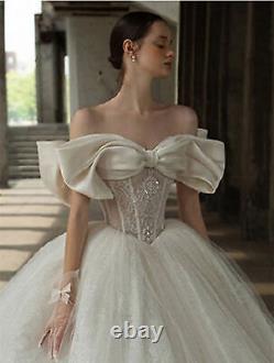 Big Bow Formal Wedding Dresses Bridal Dress Gown Long Trailing UK Size 6-14