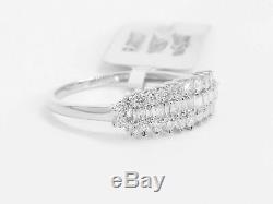 Birthday Classic Bow 14K White Gold Natural Baguette and Round Diamonds Ring
