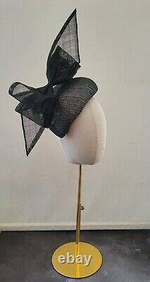 Black Bow Percher hat, with silver thread, Teardrop Fascinator, hatinator