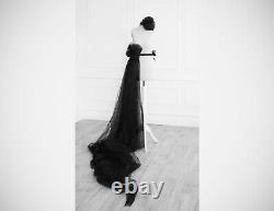 Black Tulle Half Overskirt With Train Gothic Victorian Ball Gown Bustle Belt