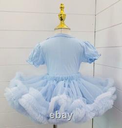 Blue Birthday Outfit Tutu Set WithBow Personalized Tshirt Extra Fluffy Handmade
