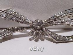 Bow Design 18k White Gold 1.00 CTW Pave Set Diamonds 3 Baguette Brooch Handmade