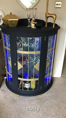 Bow Fronted Cocktail Cabinet In Blue Grey With Gold Accents
