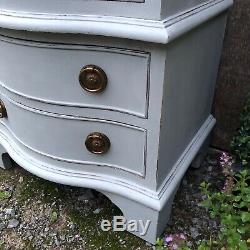 Bow Fronted Grey Gustavian Style Vintage Tallboy Bedside Table Chest of Drawers