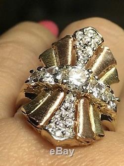 Bow Ring Gold 10k solid Real Tri Manmade Diamond 8.5 6 7 8 9 10 6.8g
