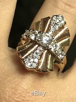 Bow Ring Gold 10k solid Real Tri Manmade Diamond 8.5 6 7 8 9 10 6.8g