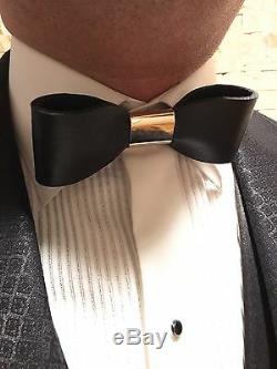 Bow Tie Leather Black And Gold Metal Knot Handmade By Squaretrapny. Com