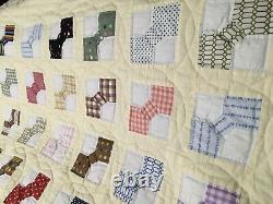Bow Tie Patchwork Quilt Handmade HAND QUILTED Multi-Color- 104 x 93 KING