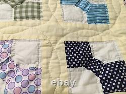 Bow Tie Patchwork Quilt Handmade HAND QUILTED Multi-Color- 104 x 93 KING