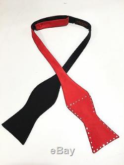 Bow Tie Self Tie Hand Made Red And Black Silk With Swarovski Crystal Border