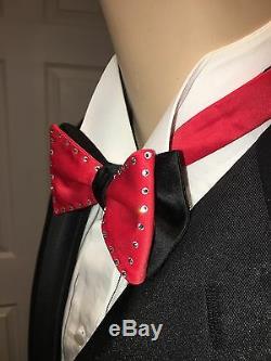 Bow Tie Self Tie Hand Made Red And Black Silk With Swarovski Crystal Border