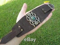 Bow wrist cuff Bison leather Bracelet dark brown adjustable 7 to 8 size biker