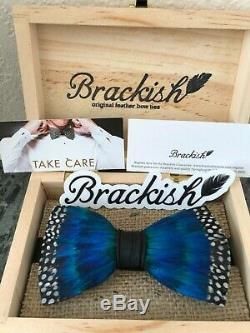 Brand New Brackish Men's bow tie Flintlock handmade Guninea & Peacock feathers