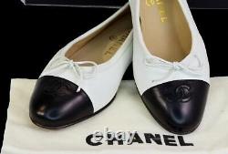 CHANEL Ballerinas CC Cap Toe Lambskin Bow Top Flats Shoes 7.5 US 37.5 EU 4.5 UK