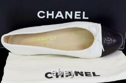 CHANEL Ballerinas CC Cap Toe Lambskin Bow Top Flats Shoes 7.5 US 37.5 EU 4.5 UK