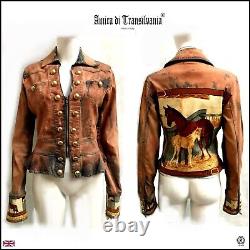 Casual jacket handmade woman fashion autumn spring embroidered brown horses gift