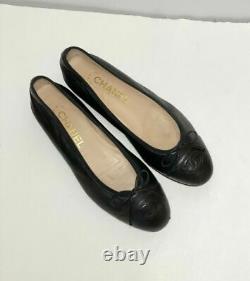 Chanel Classic Black Lambskin Leather Cap Toe Ballet Flats Shoes Size 37