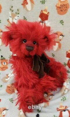Charlie Bears ENZO WITH TAGS, BAG, MOHAIR, RTD/SOLD OUT 2012 BEAR, RED, 13.5 TALL