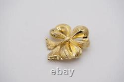 Christian Dior 1970s Vintage Textured Christmas Knot Bow Heart Love Brooch, Gold