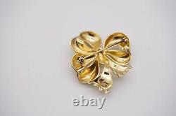 Christian Dior 1970s Vintage Textured Christmas Knot Bow Heart Love Brooch, Gold