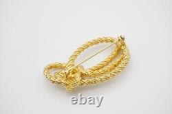 Christian Dior 1980s Vintage Modernist Oval Ribbon Knot Bow Rope Brooch, Gold