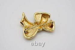 Christian Dior 1980s Vintage Textured Knot Bow Crystals Brooch, Gold, New Boxed