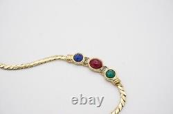 Christian Dior Vintage 1970s Gripoix Blue Red Green Crystals Pendant, Necklace