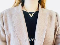 Christian Dior Vintage 1970s Knot Bow Crystals Heart Drop Pendant Necklace, Gold