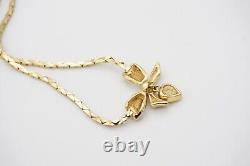 Christian Dior Vintage 1970s Knot Bow Crystals Heart Drop Pendant Necklace, Gold