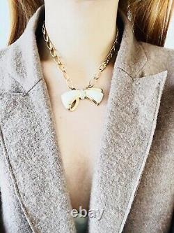 Christian Dior Vintage 1980s Beige Knot Bow Crystal Chunky Choker Necklace, Gold