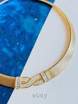 Christian Dior Vintage 1980s Omega Ribbed Interlock Crystal Collar Necklace Gold