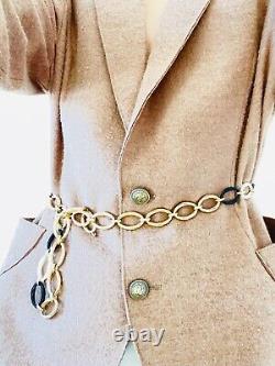 Christian Dior Vintage 1980s Oval Hoop Black White Chunky Long Necklace, Belt