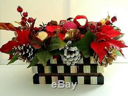 Christmas Floral Arrangement in Wood crate, & Mackenzie Childs Bow