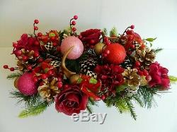 Christmas Floral Arrangement in Wood crate, & Mackenzie Childs Bow