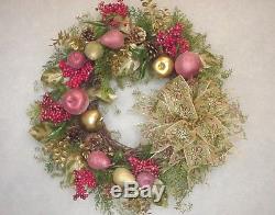 Christmas Sugared Faux Fruit Victorian Farm Country Holiday Ribbon Bow Wreath