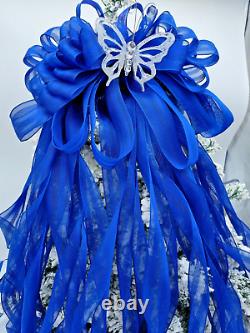 Christmas Tree Bow Topper Blue 60 Inch Tails Handmade Bow Decoration Free P&P