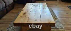 Chunky Thick farm house Coffee Table, Handmade, Solid Wood, Low, Bow tie inlay