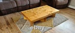 Chunky Thick farm house Coffee Table, Handmade, Solid Wood, Low, Bow tie inlay