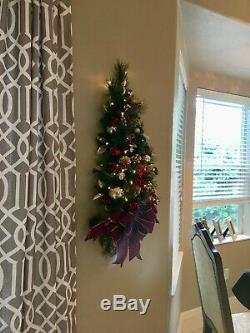 Classy large Burgundy Bow WALL TREE Holiday Decor, Cordless Light with Timer
